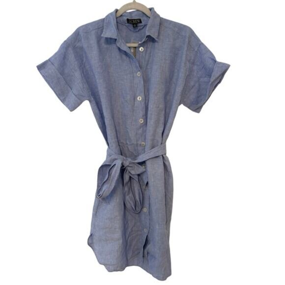 NWT J.Crew Capitaine Shirtdress In Linen French Blue Size XS - Picture 2 of 6